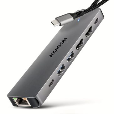   Axagon HMC-7HX2 USB-C hub, Dual 4K HDMI, PD 100W, Gigabit LAN, alumínium