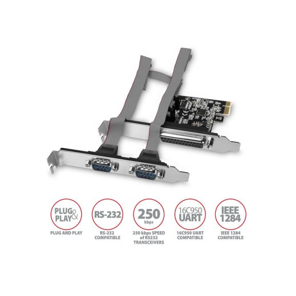 I/O bővítőkártya AXAGON PCEA-PSN PCIE 1x párhuzamos + 2x soros