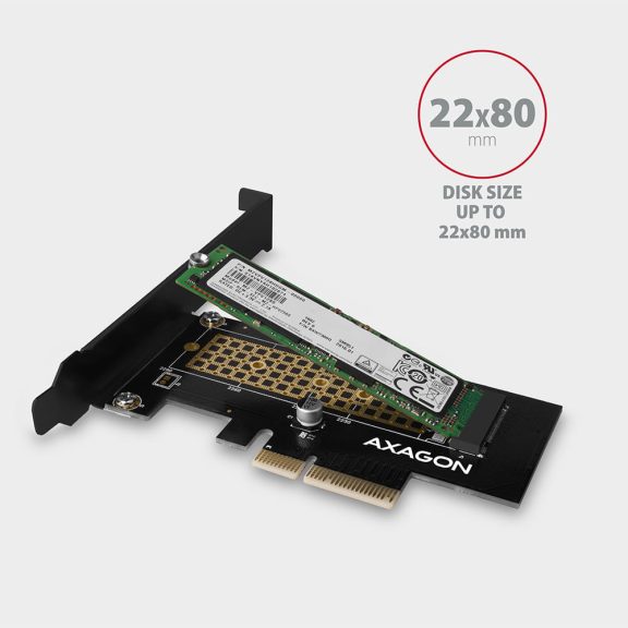 Axagon PCEM2-N PCIe NVMe M.2 adapter, PCIe x4, alacsony profil tartóval, fekete