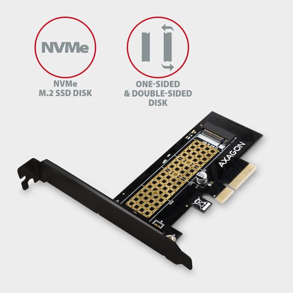 Axagon PCEM2-N PCIe NVMe M.2 adapter, PCIe x4, alacsony profil tartóval, fekete