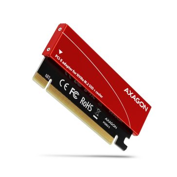   AXAGON PCEM2-S PCIe NVMe M.2 SSD adapter, 4 PCIe sáv, x16 foglalat, alumínium hűtés, piros