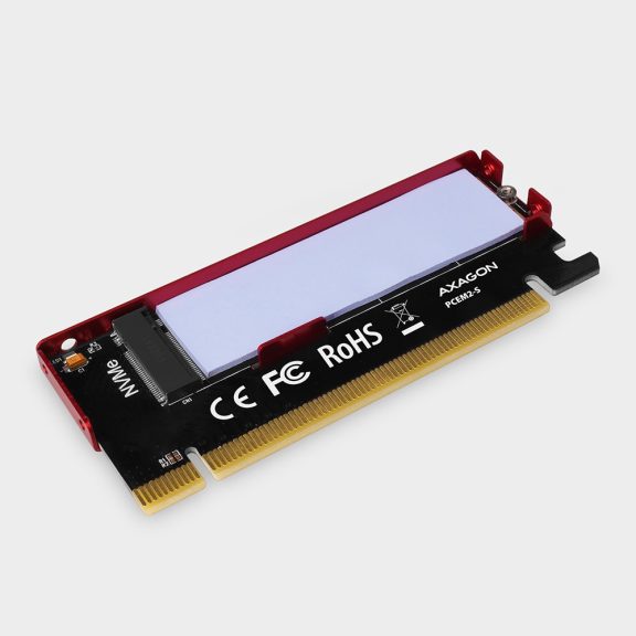 AXAGON PCEM2-S PCIe NVMe M.2 SSD adapter, 4 PCIe sáv, x16 foglalat, alumínium hűtés, piros