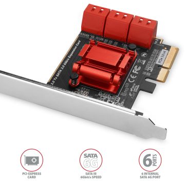   Axagon PCES-SA6 PCIe SATA vezérlő, 6 port SATA III, low profile