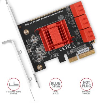  Axagon PCES-SA6 PCIe SATA vezérlő, 6 port SATA III, low profile