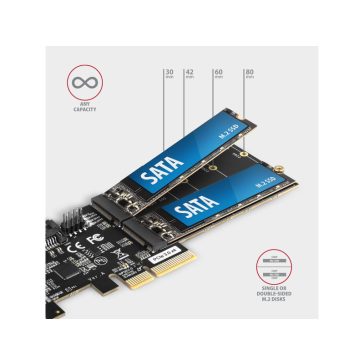   I/O bővítőkártya AXAGON PCES-SA4M2 PCIe, 2x SATA 6G port + 2x M.2 B SATA + LP