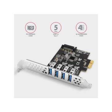   I/O bővítőkártya Axagon PCEU-43RS PCIE CONTROLLER 4x USB 3.2 gen1, UASP, LP.