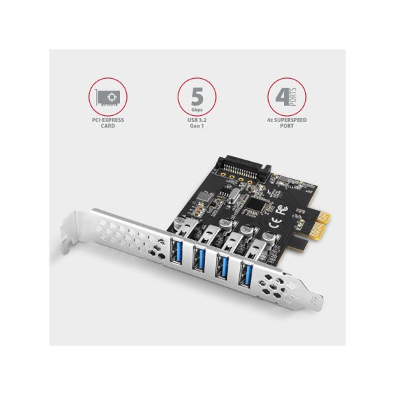 I/O bővítőkártya Axagon PCEU-43RS PCIE CONTROLLER 4x USB 3.2 gen1, UASP, LP.