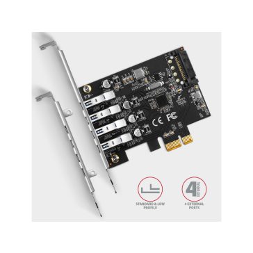   I/O bővítőkártya Axagon PCEU-43RS PCIE CONTROLLER 4x USB 3.2 gen1, UASP, LP.