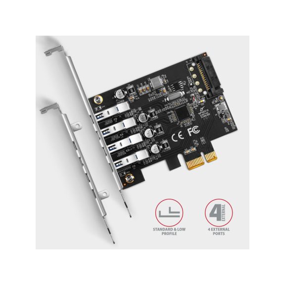 I/O bővítőkártya Axagon PCEU-43RS PCIE CONTROLLER 4x USB 3.2 gen1, UASP, LP.