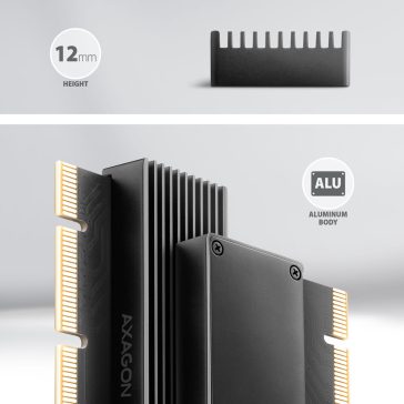   Axagon PCEM2-XS PCIe NVMe M.2 adapter, alumínium hűtőbordával, PCIe x16, fekete