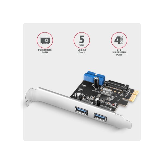 I/O bővítőkártya AXAGON PCEU-232RS PCIe vezérlő 2x ext. + 2x int. USB 5Gbps