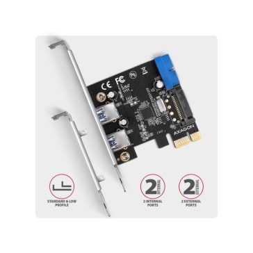   I/O bővítőkártya AXAGON PCEU-232RS PCIe vezérlő 2x ext. + 2x int. USB 5Gbps