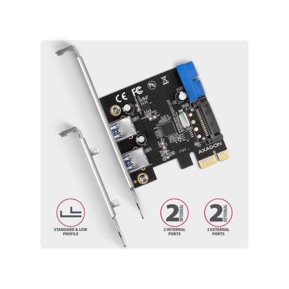 I/O bővítőkártya AXAGON PCEU-232RS PCIe vezérlő 2x ext. + 2x int. USB 5Gbps
