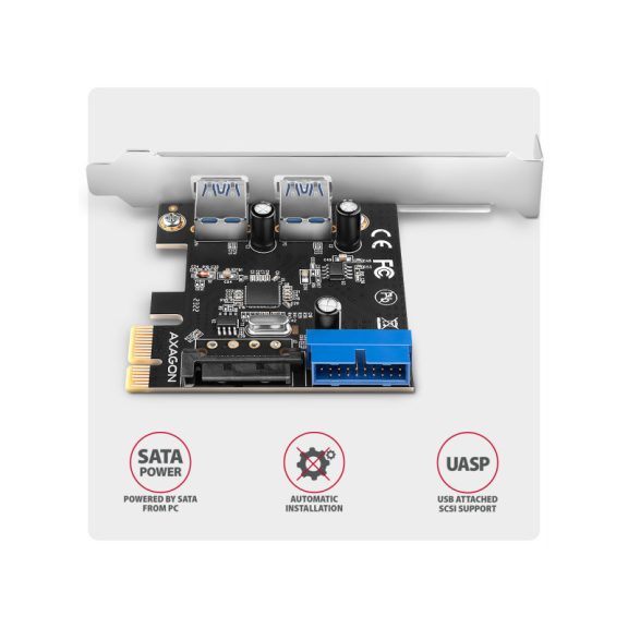 I/O bővítőkártya AXAGON PCEU-232RS PCIe vezérlő 2x ext. + 2x int. USB 5Gbps