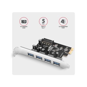   I/O bővítőkártya AXAGON PCEU-430RS PCIe vezérlő 4x ext. USB-A 5Gbps port