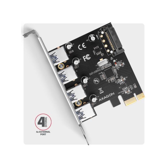 I/O bővítőkártya AXAGON PCEU-430RS PCIe vezérlő 4x ext. USB-A 5Gbps port