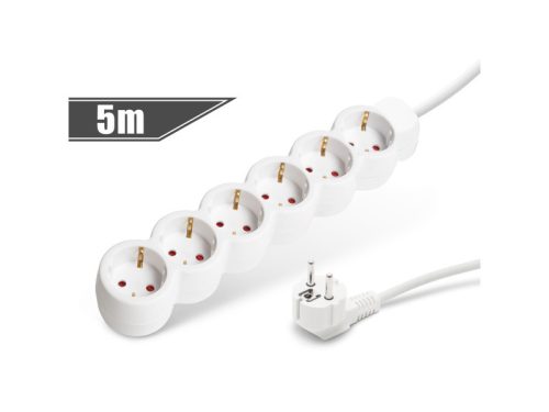 Hálózati elosztó Hosszabbító 5m 6-os 10/16A 250V (3 x 1.5) Fehér
