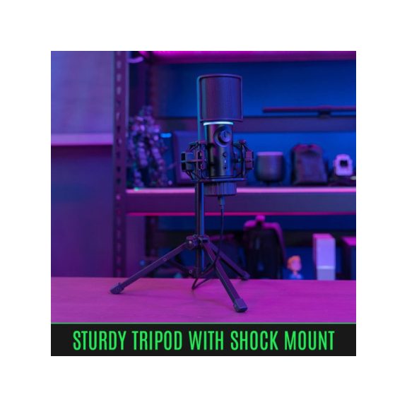 Mikrofon Streamplify MIC RGB Tripod kardioid kondenzátor USB Fekete
