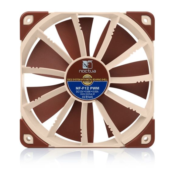 Noctua NF-F12 PWM nyomásoptimalizált ventilátor, 12 cm, Focused Flow keret, PWM vezérlés, barna - NF-F12-PWM