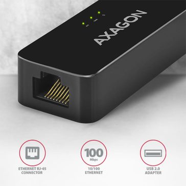   Axagon ADE-XR USB-A Ethernet adapter, 100Mbps, kompakt , fekete