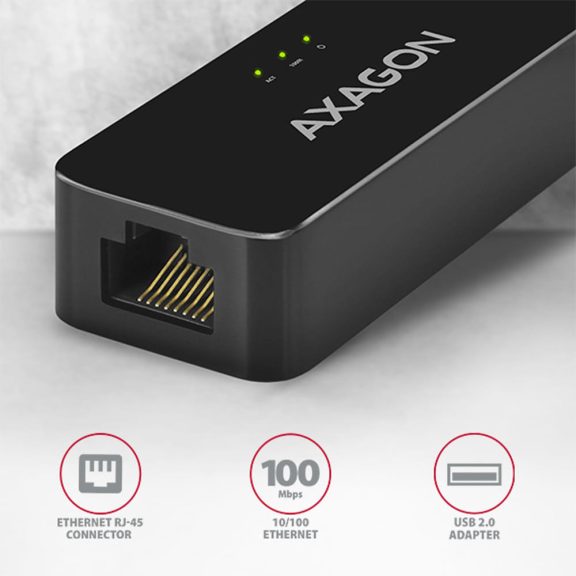 Axagon ADE-XR USB-A Ethernet adapter, 100Mbps, kompakt , fekete