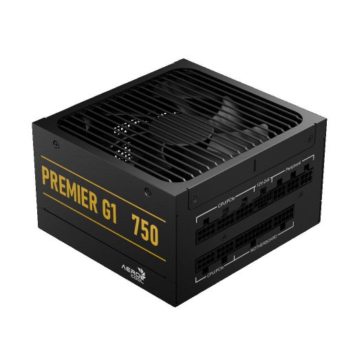 AeroCool Premier G1 tápegység, 750W, 80 Plus Gold, teljesen moduláris, ATX 3.1, dobozos, fekete
