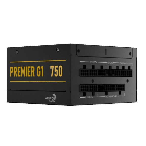 AeroCool Premier G1 tápegység, 750W, 80 Plus Gold, teljesen moduláris, ATX 3.1, dobozos, fekete