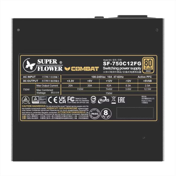 Super Flower COMBAT FG 750W ATX 3.1, 80 PLUS Gold, teljesen moduláris tápegység.