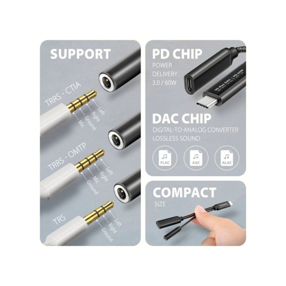 Hangkártya AXAGON ADA-HCPD USB-C Hi-Res DAC audio adapter PD 60W