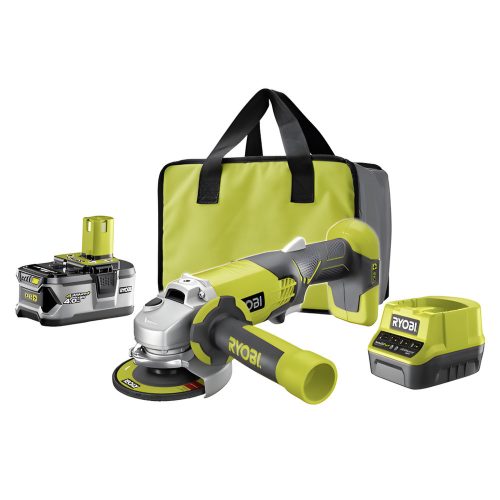 Ryobi 18V One Plus 115mm-es sarokcsiszoló, 1x 4,0Ah akkumulátor, töltő - R18AG-140S