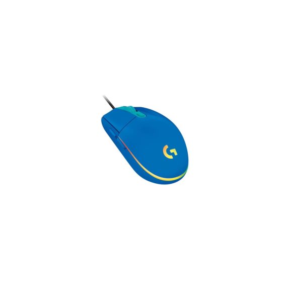 Logitech G203 LIGHTSYNC RGB játékegér, kék színben, 6 programozható gombbal.