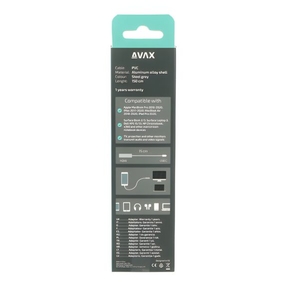 Avax AD603 USB-C -> HDMI adapter 4K/60Hz alumínium kivitelben