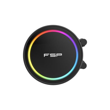 FSP AE24-B AIO folyadékhűtés infinity mirror vízblokkal és ARGB ventilátorokkal, fekete kivitel.