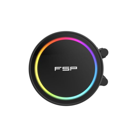 FSP AE24-B AIO folyadékhűtés infinity mirror vízblokkal és ARGB ventilátorokkal, fekete kivitel.