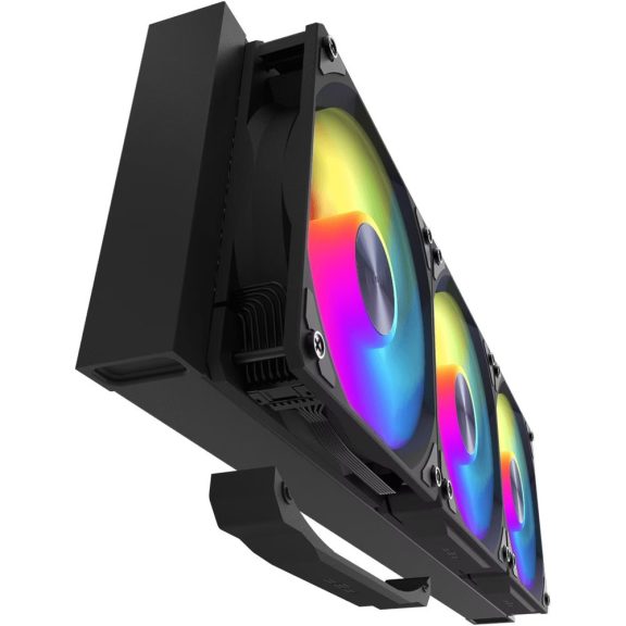 FSP AE36-B processzor vízhűtés, 3 × 120 mm-es ventilátor, ARGB világítás, végtelen tükör dizájn, fekete