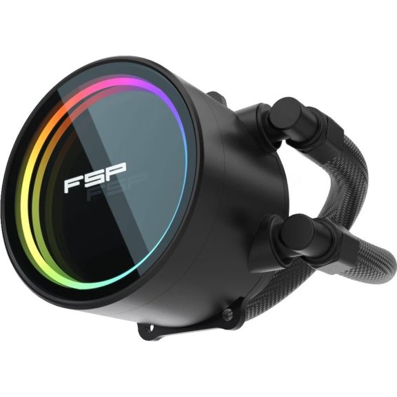 FSP AE36-B processzor vízhűtés, 3 × 120 mm-es ventilátor, ARGB világítás, végtelen tükör dizájn, fekete