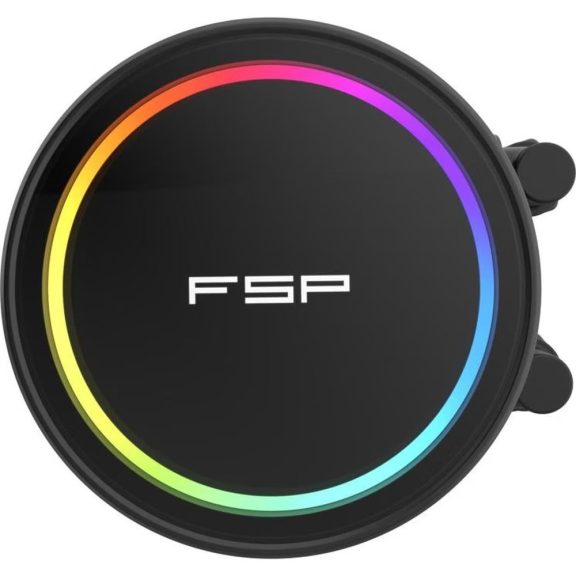 FSP AE36-B processzor vízhűtés, 3 × 120 mm-es ventilátor, ARGB világítás, végtelen tükör dizájn, fekete