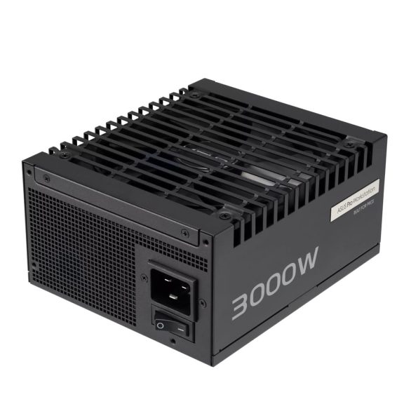 ASUS Pro WS 3000W Platinum professzionális 80 Plus Platinum tápegység, 3000W teljesítménnyel és ATX 3.1 támogatással.