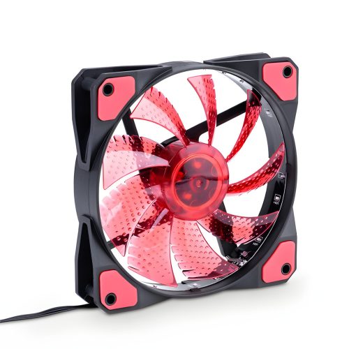 Akyga AW-12C-BR 120mm ventilátor piros LED világítással, Molex/3-pin csatlakozóval és gumibetéttel