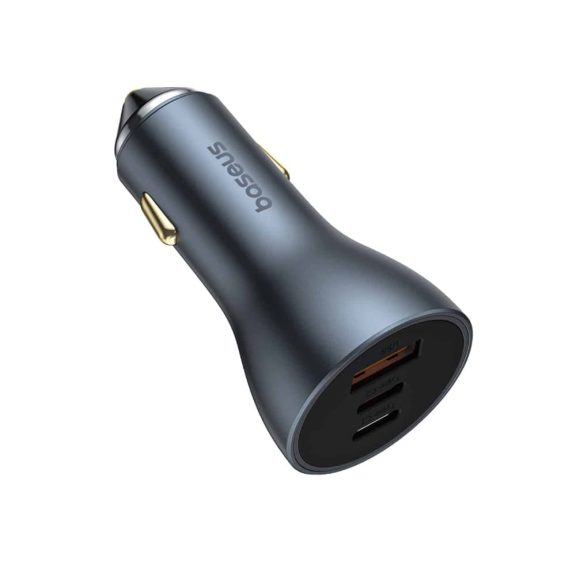 Baseus Golden Contactor Pro GaN autós gyorstöltő, 65W, USB-A, 2x USB-C, szürke