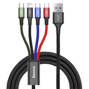   Baseus Rapid 4-in-1 USB Type-C – iPhone+2×USB Type-C+Micro USB, 3.5A gyorstöltő adatkábel, 1.2m, fekete
