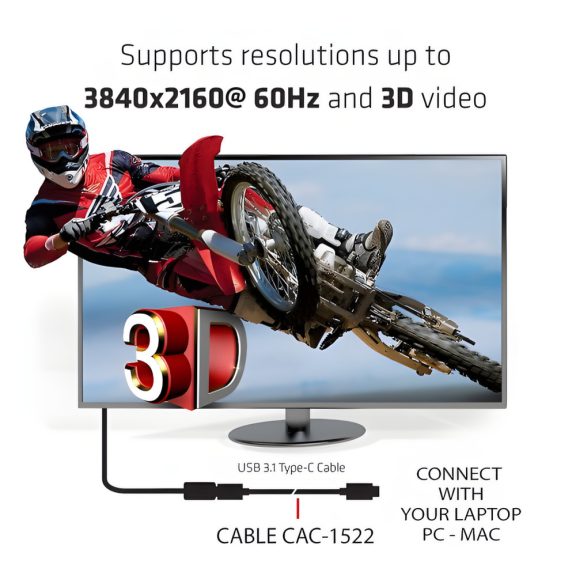 Club3D USB Type-C 3.1 Gen 2 kábel 1.0 m, 4K60Hz, 10Gbps, PD 100 W - CAC-1522