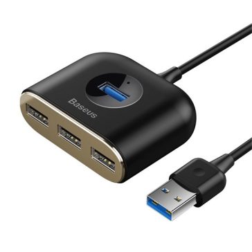   Baseus Square Round 4-in-1 USB Type-A HUB dokkoló állomás, 1 m, fekete