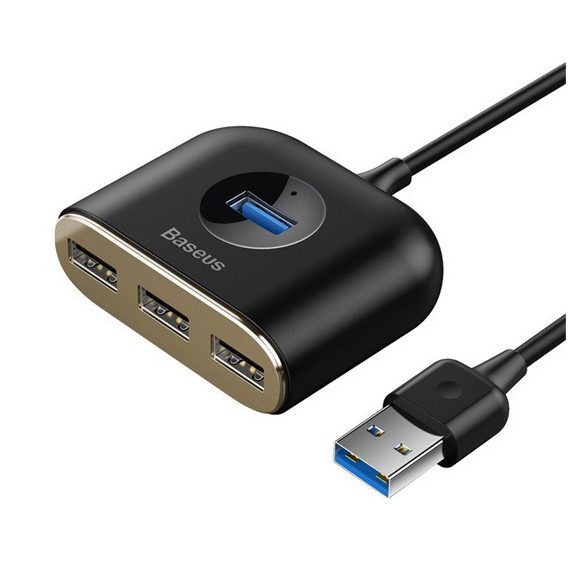 Baseus Square Round 4-in-1 USB Type-A HUB dokkoló állomás, 1 m, fekete