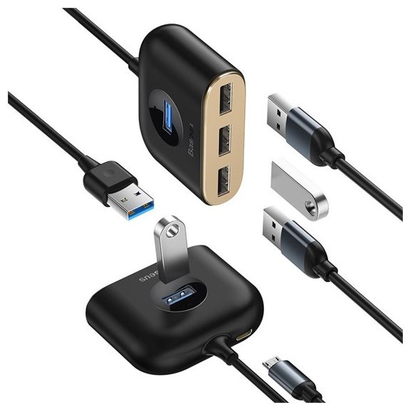 Baseus Square Round 4-in-1 USB Type-A HUB dokkoló állomás, 1 m, fekete