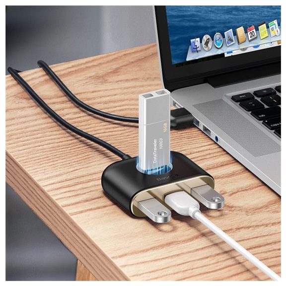 Baseus Square Round 4-in-1 USB Type-A HUB dokkoló állomás, 1 m, fekete