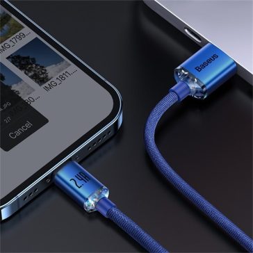   Baseus Crystal Shine USB Type-A – iPhone, 2.4A, gyorstöltő adatkábel, 1.2m, kék