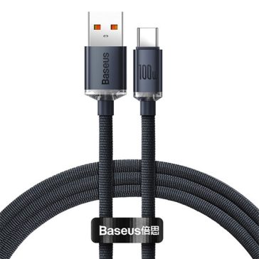   Baseus Crystal Shine USB Type-A – USB Type-C, 100W gyorstöltő adatkábel, 1.2m, fekete