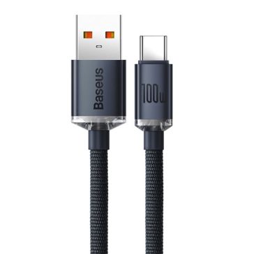   Baseus Crystal Shine USB Type-A – USB Type-C, 100W gyorstöltő adatkábel, 1.2m, fekete