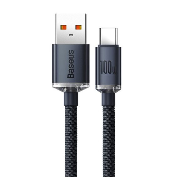 Baseus Crystal Shine USB Type-A – USB Type-C, 100W gyorstöltő adatkábel, 1.2m, fekete
